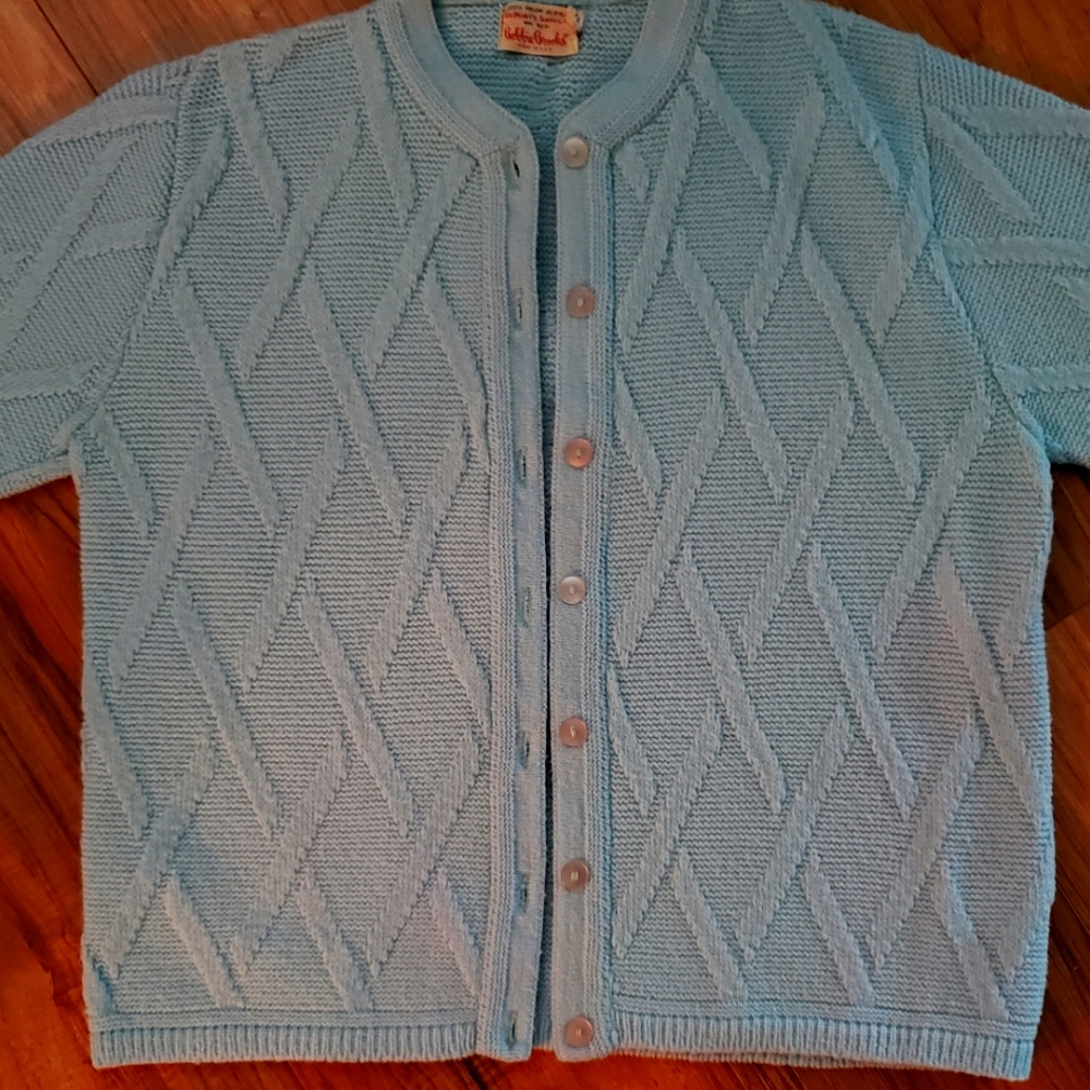 Vintage Bobbie Brooks 100% Orlon Acrylic Cardigan Button Sweater S Baby Blue